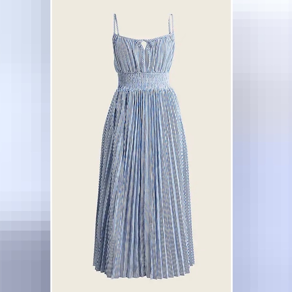 J Crew Smocked Waist Pleated Dress In Stripes